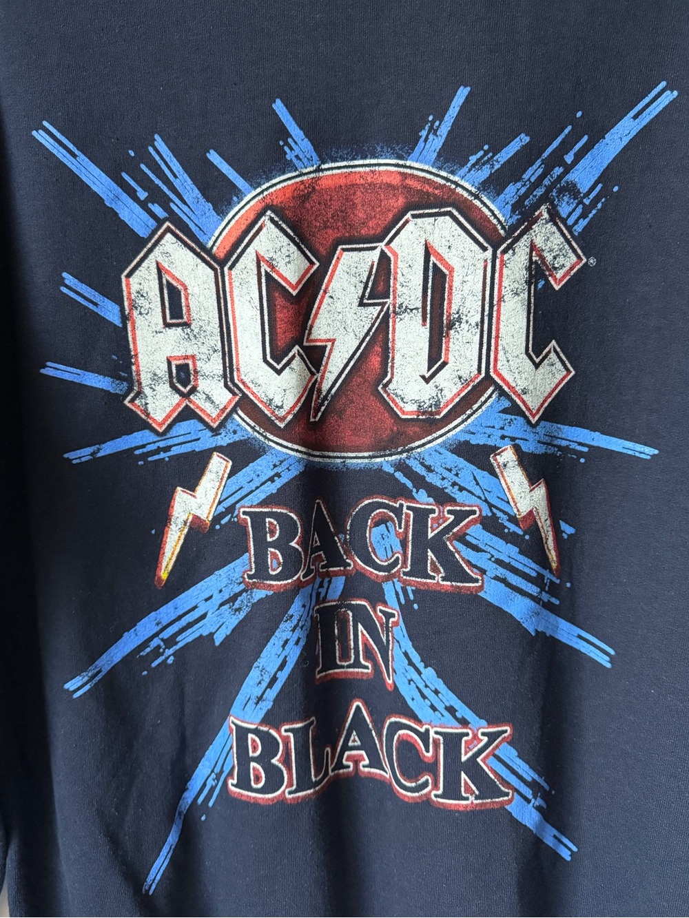 AC/DC Back in Black Graphic Crewneck Sweatshirt Navy Fleece NWT Small Unisex - Picture 6 of 13